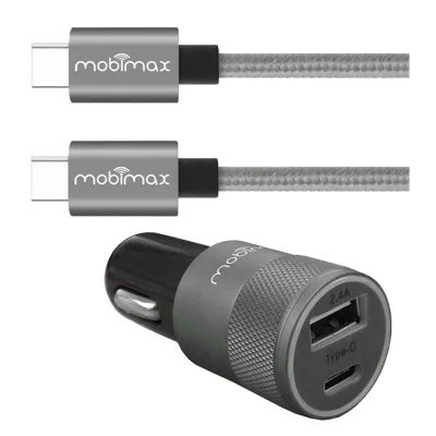Carregador Veicular  Mobimax Duplo Usb-a E Usb-c + Cabo