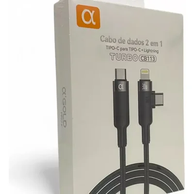 Cabo Carregador 2 Em 1 Tipo-c Para Tipo-c + Lightning Turbo Preto