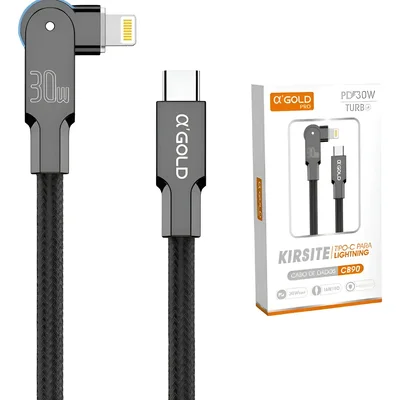 Cabo Carga Dados Celular Tipo C Lightning Turbo A'gold Cb-90 Preto