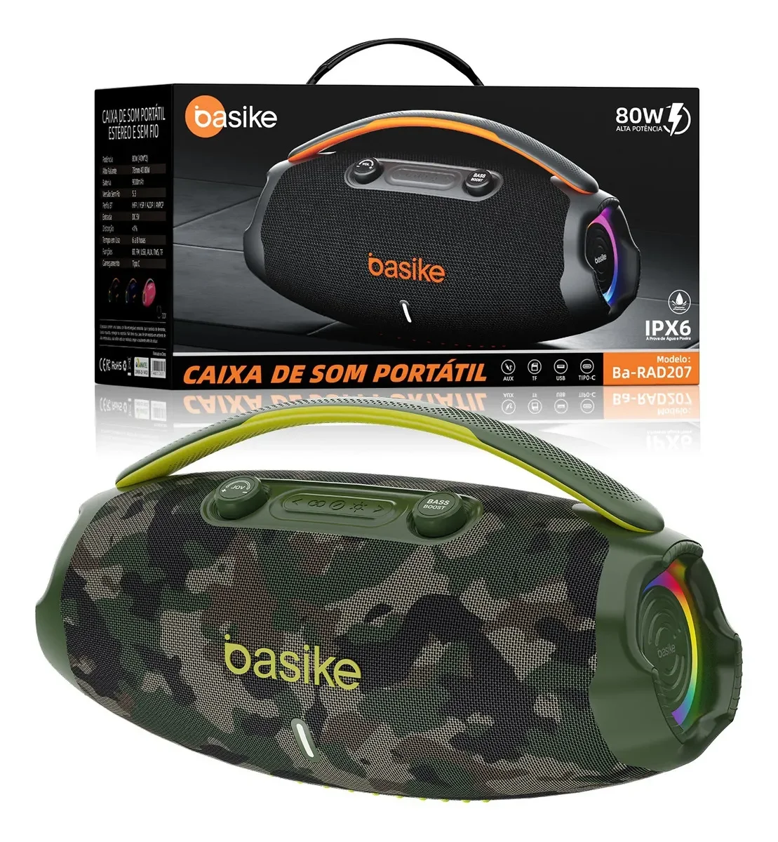 Caixa Som 80w Caixa De Som Potente Alta Hifi, Ajuste Graves / Agudos Botão, Bluetooth 5.3 Luzes RGB, Com Bass Boost /tws/função De Rádio, Bateria 9000
