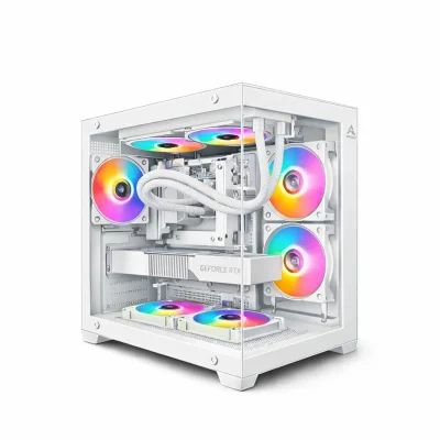 Gabinete Gamer Arvex Lunaria White Aquario Mid Tower Lateral E Frontal Em Vidro Temperado