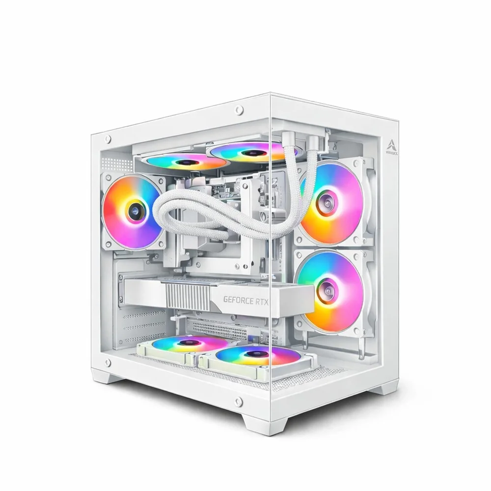 Gabinete Gamer Arvex Lunaria White Aquario Mid Tower Lateral E Frontal Em Vidro Temperado