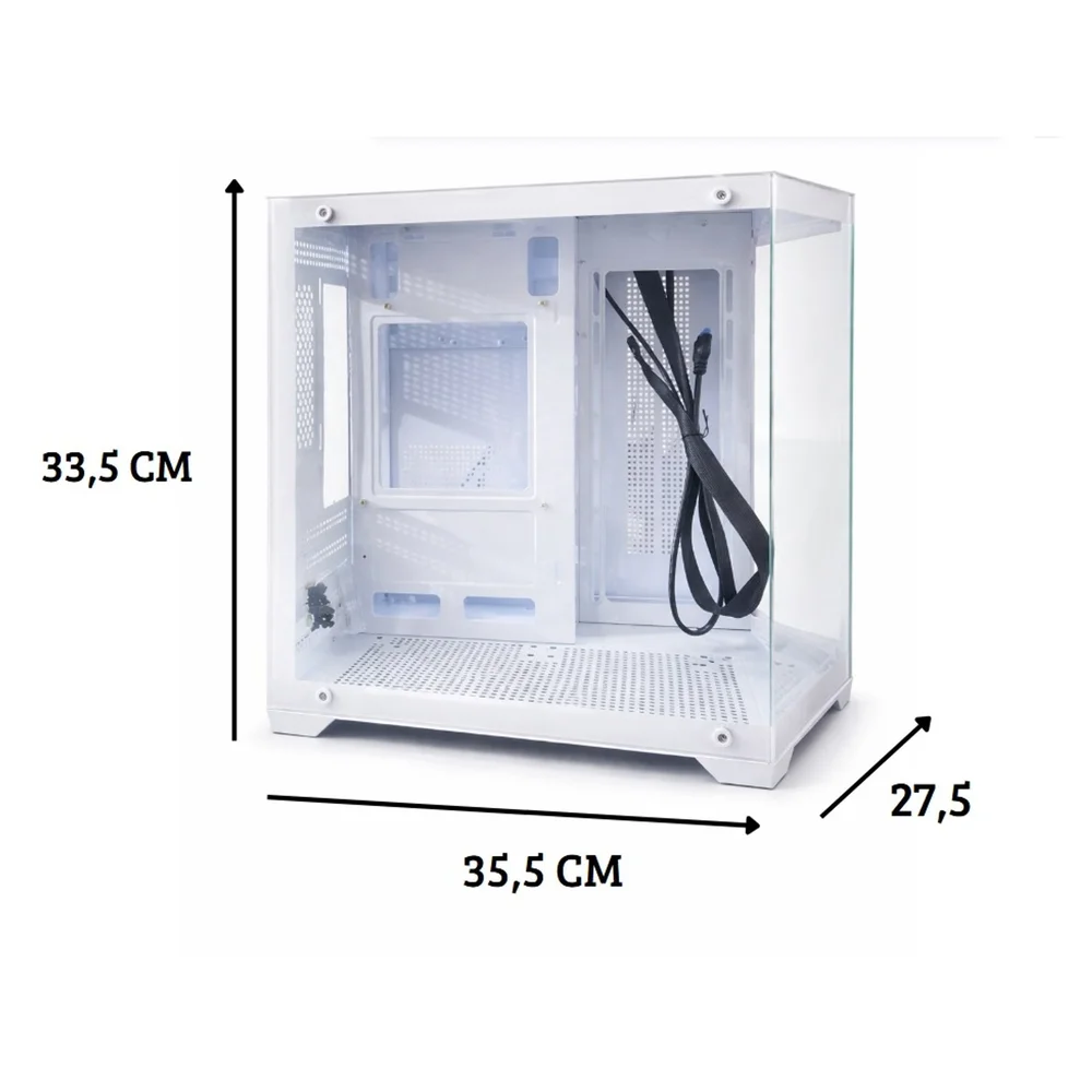 Imagem 4 de 5 do produto Gabinete Gamer Arvex Lunaria White Aquario Mid Tower Lateral E Frontal Em Vidro Temperado
