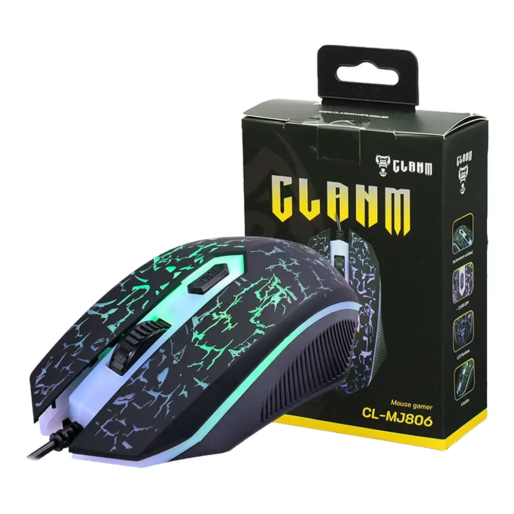 Imagem 3 de 3 do produto Mouse Com Fio Jungle Preto LED 3.600dpi/4d 1,5 Metros Cl-mj806 Clanm
