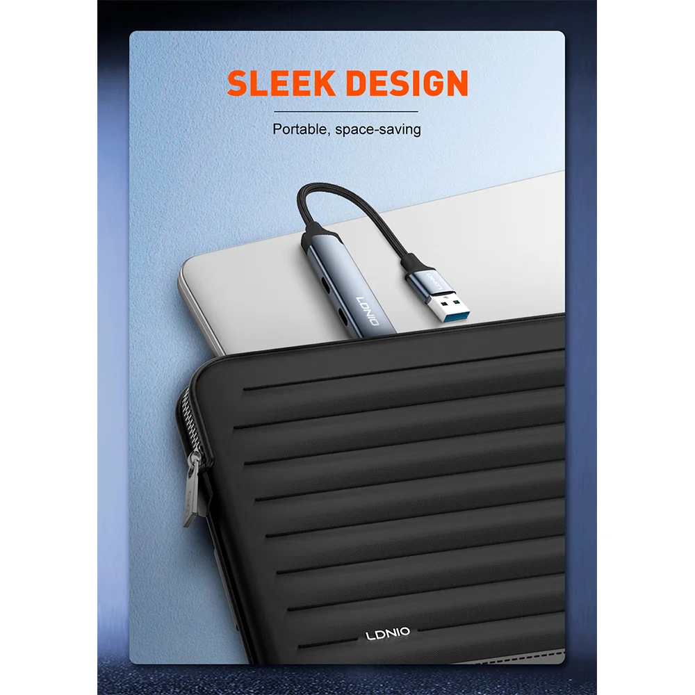 Imagem 2 de 5 do produto Hub Usb Ldnio Usb 3.0 P/usb C 5gbps Notebook Alumínio