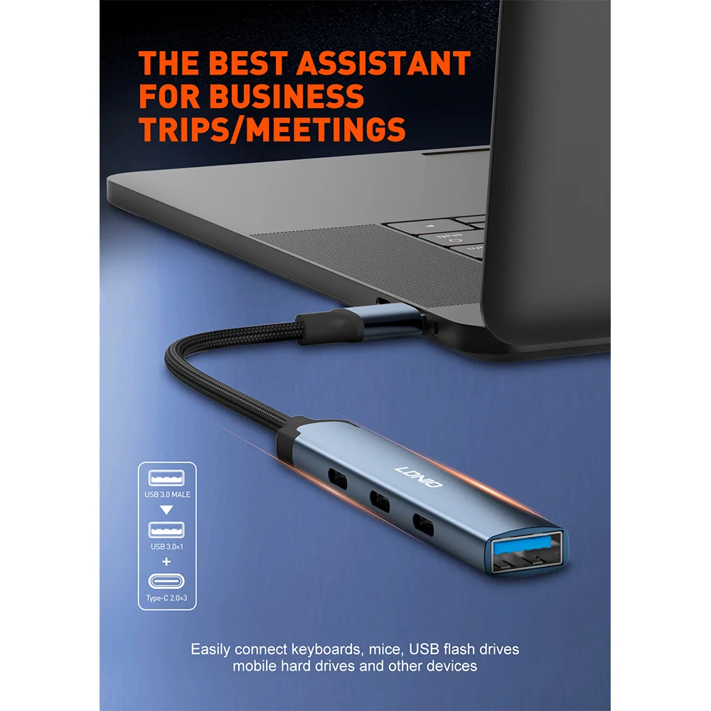Imagem 3 de 5 do produto Hub Usb Ldnio Usb 3.0 P/usb C 5gbps Notebook Alumínio