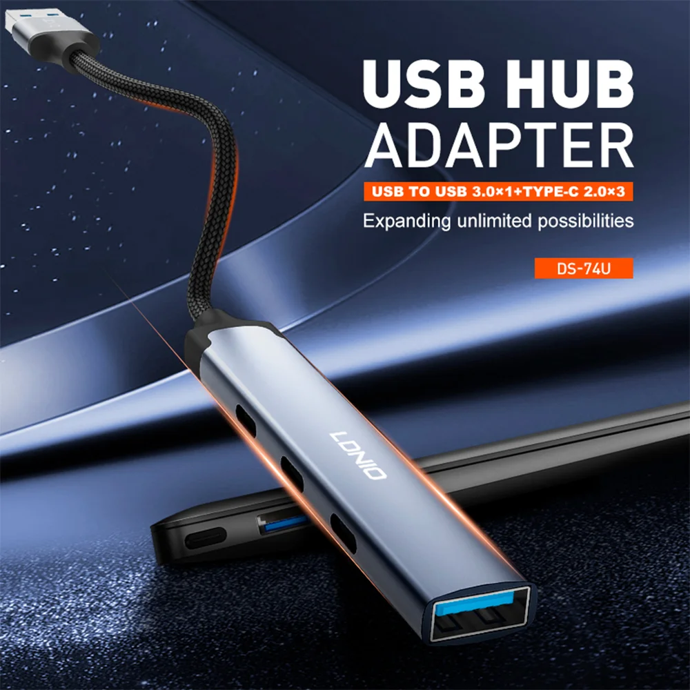 Imagem 4 de 5 do produto Hub Usb Ldnio Usb 3.0 P/usb C 5gbps Notebook Alumínio