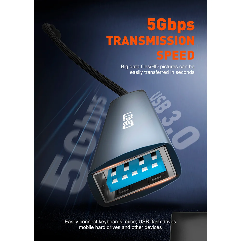 Imagem 5 de 5 do produto Hub Usb Ldnio Usb 3.0 P/usb C 5gbps Notebook Alumínio