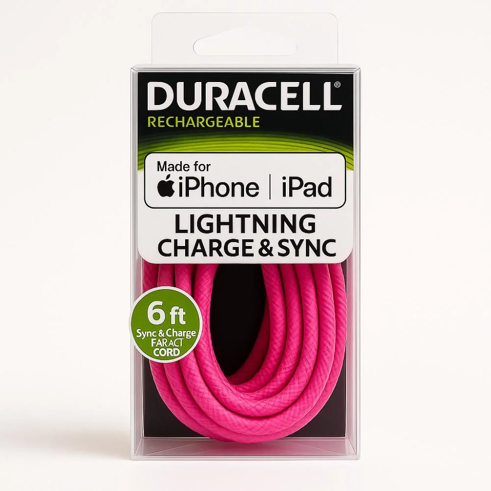 Imagem 2 de 3 do produto Cabo Usb-a Para Lightning Duracell Mfi 180cm Nylon Rosa