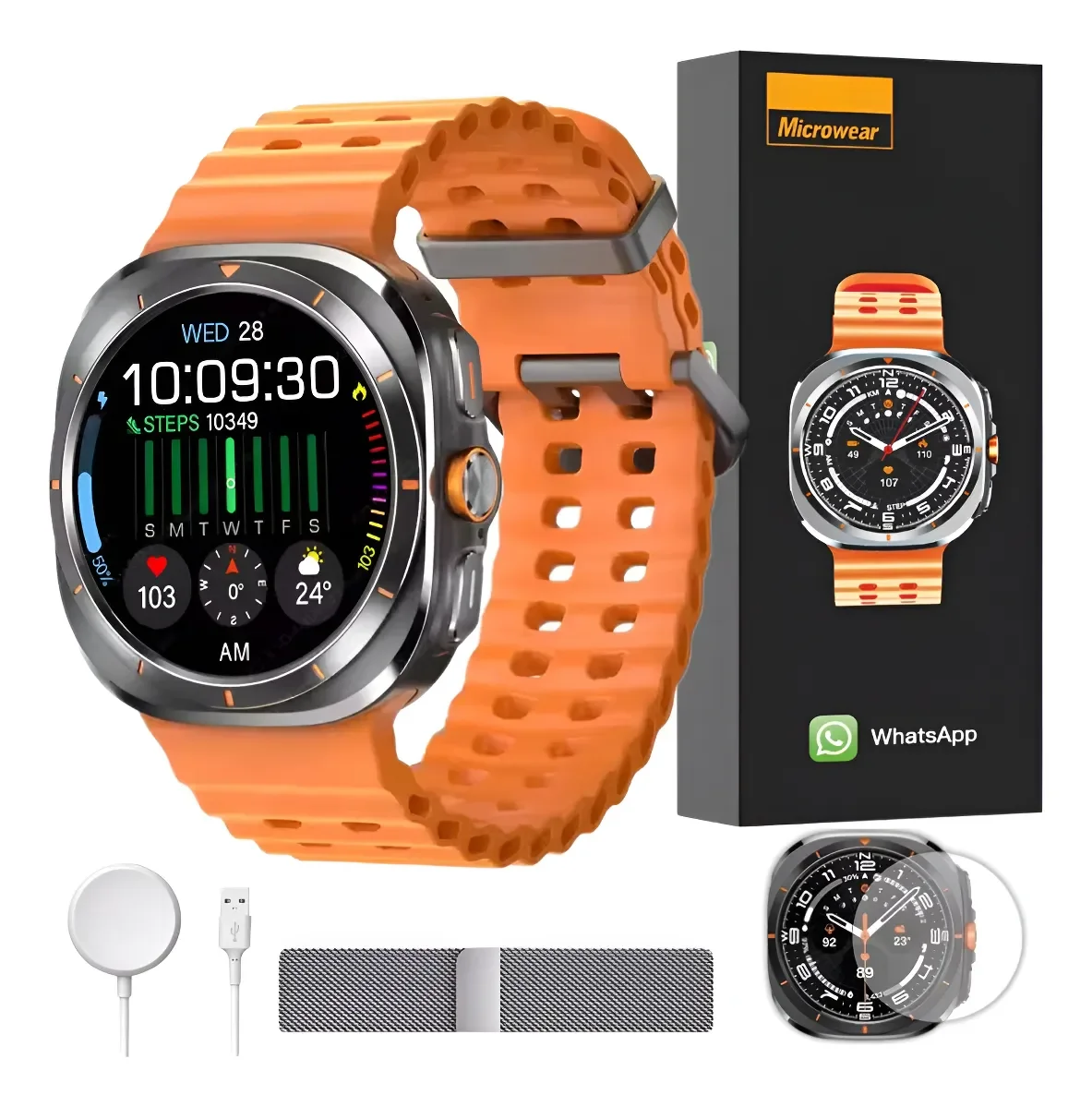 Smartwatch Bazik Prime Ma27 Ultra Nfc Gps Ip68 Bluetooth Monitor Saúde Preto Laranja Preto Cor Da Pulseira:laranja/preto