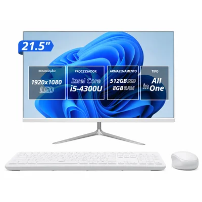 Computador All In One i5 Tela 21,5" Full Hd, SSD 512gb 8GB Ram, HDMI Vga Audio P2, Com Teclado E Mouse Sem Fio