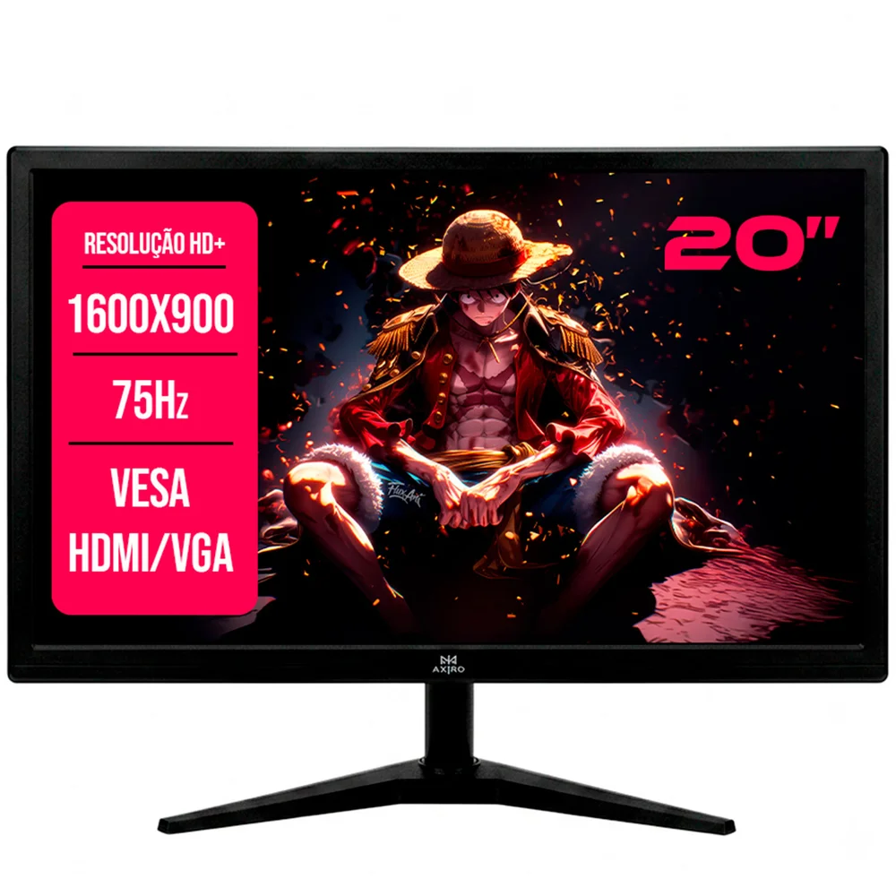Monitor LED Axpro 20'', Resolução Hd+ 1600x900, HDMI, Vga, Vesa, 75hz, Bivolt - Ax-20 Monitor LED Axpro 20'', Resolução Hd+ 1600x900, HDMI, Vga, Vesa, 75hz, Bivolt - Ax-20