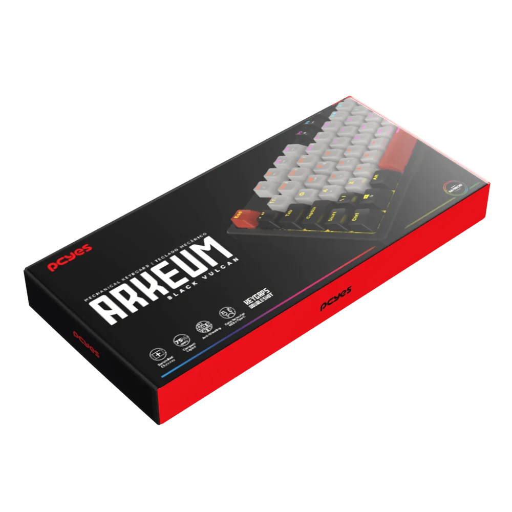Imagem 5 de 5 do produto Teclado Mecanico 75% PCyes Arkeum - Black Vulcan - Switch Red - Akbv75rbr