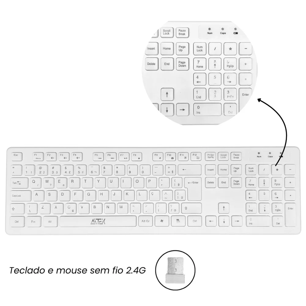 Imagem 2 de 4 do produto Kit Teclado Membrana E Mouse Sem Fio, Teclas Macias Silenciosa - Aitek