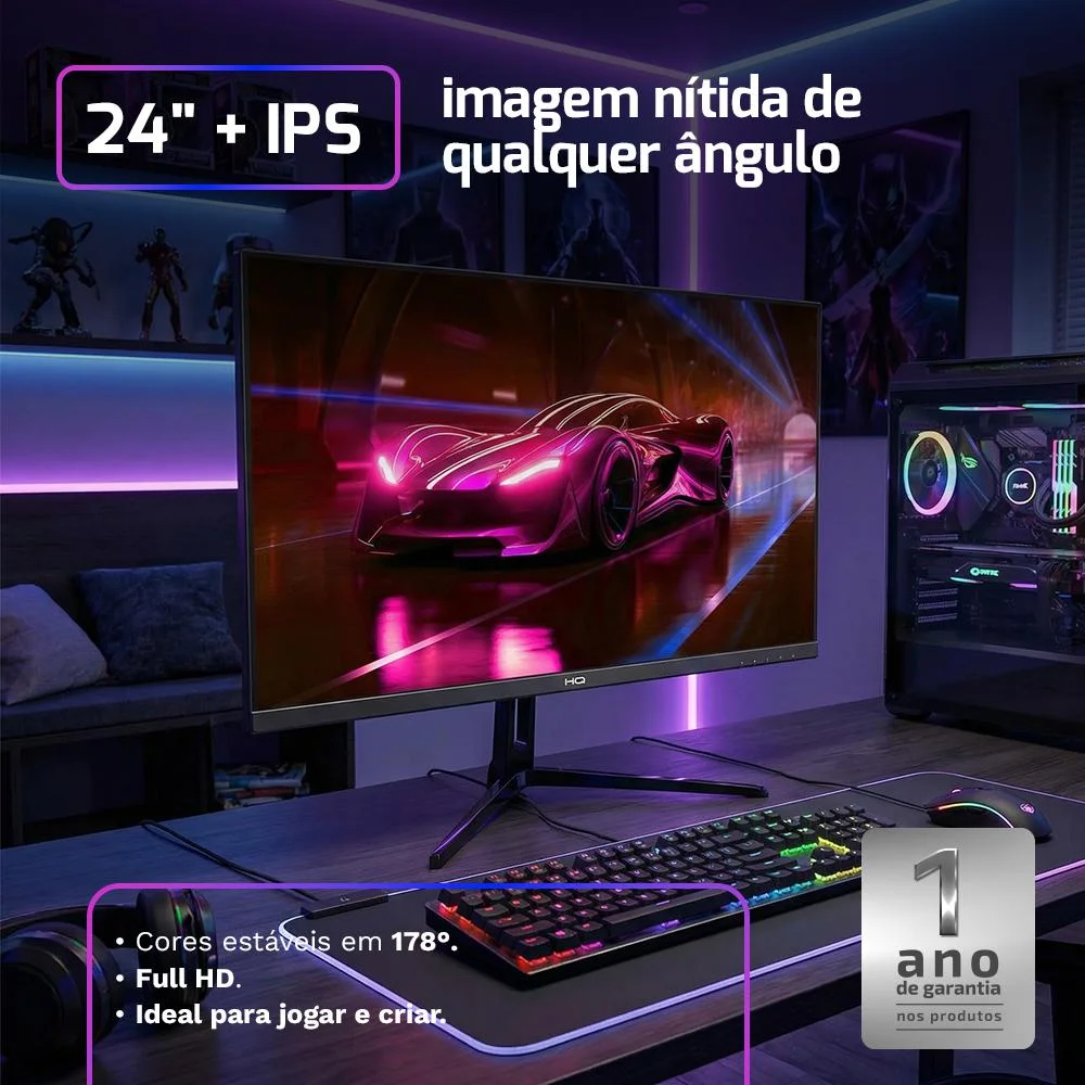 Monitor Gamer Hq Ultra 24” Ips 200hz, 1ms, Full Hd, Freesync, HDMI + Displayport, Frameless... 8