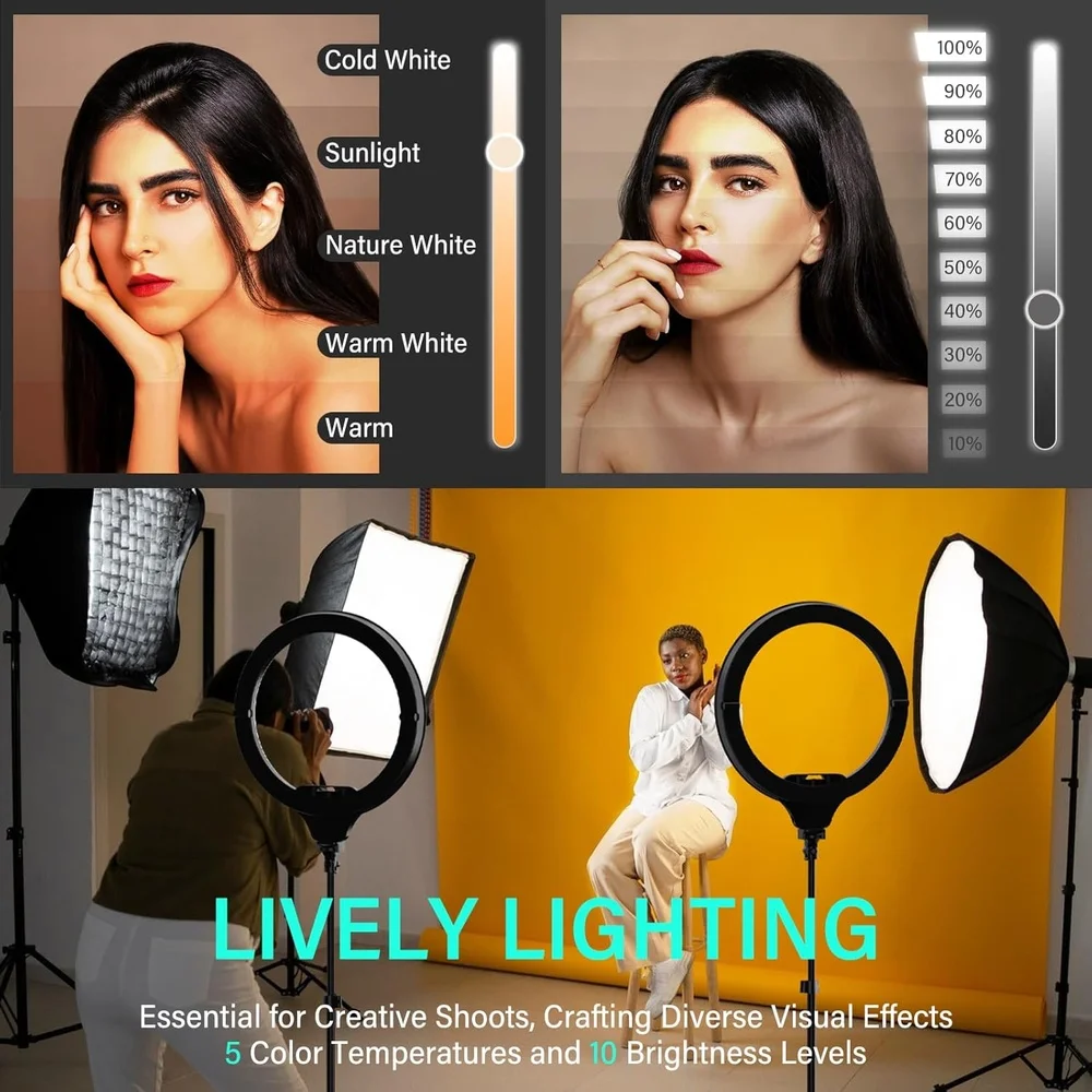 Imagem 5 de 5 do produto Ring Light 14'' Ubeesize Tripé 160cm Dobrável LED Pro Foto