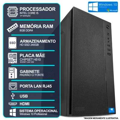 Computador Desktop, Intel Core i5 12ª Geração, 8GB Ram, Hd SSD 120GB, Conexões Usb/vga/hdmi/lan/som
