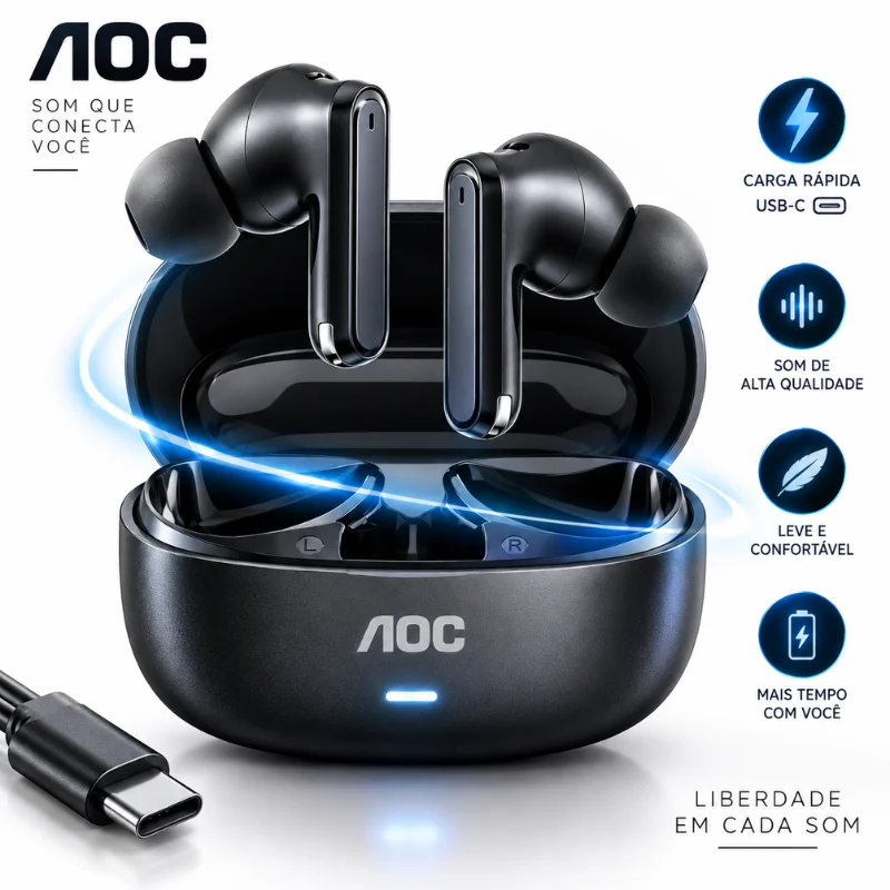 Imagem 2 de 4 do produto Fone De Ouvido Bluetooth Aoc Act1511 Sem Fio Com Microfone Cor Preto