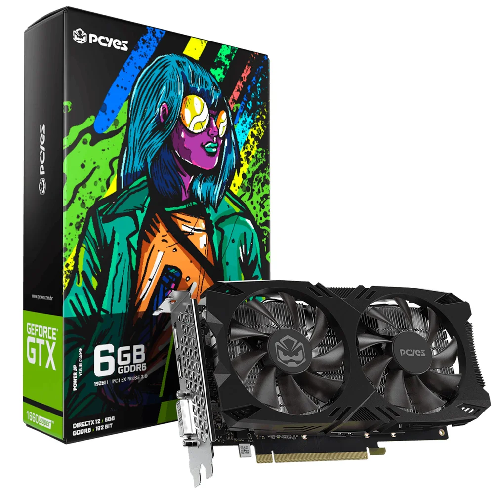 Placa De Vídeo, PCyes, Gpu Nvidia, Geforce, Gtx 1660 Super, 6gb, Gddr6, 192-bit, Dual Fan, Full Size - Pa1660s6gr6df
