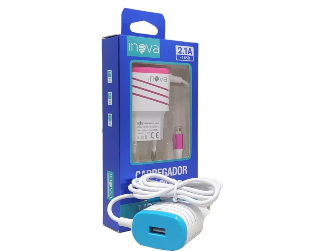 Imagem 2 de 2 do produto Carregador Completo Com Fio 2.1a Tipo V8 E 01 Porta Usb Inova Car-g5014-g28