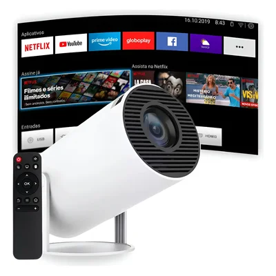 Projetor Smart Portátil Full Hd 4k Bluetooth Wifi Cor Branco Android 11.0 5g Tv Cinema Em Casa Imagem Nítida Compatível Com Diversos Dispositivos Hy30