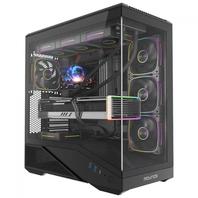 Gabinete Gamer Round5 Icebox Black, Mid Tower, Lateral E Frontal De Vidro, Atx, Com 4 Fans, Preto, R5-icebox-b-2252
