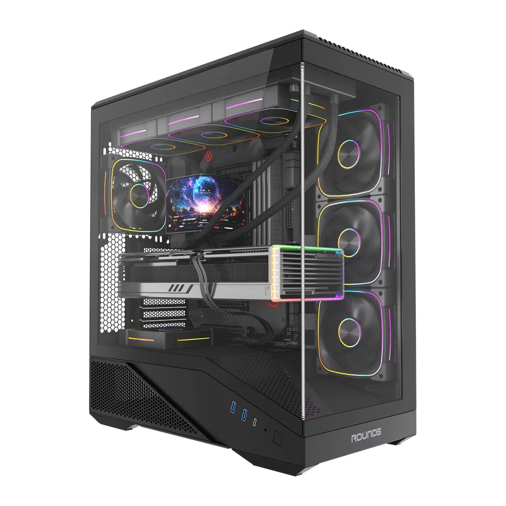 Gabinete Gamer Round5 Icebox Black Atxcom 4 Fans Vidro Fontal Sem Fonte - 7411