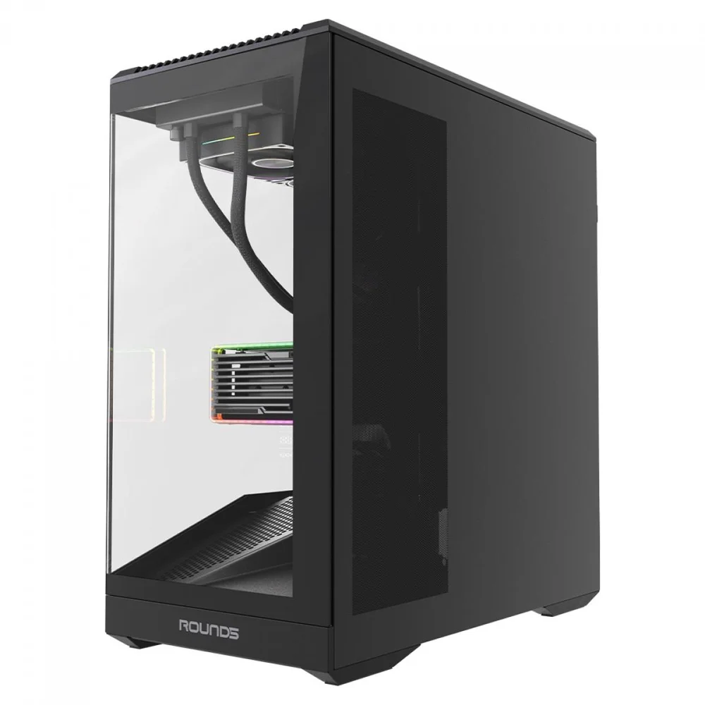 Imagem 2 de 5 do produto Gabinete Gamer Round5 Icebox Black, Mid Tower, Lateral E Frontal De Vidro, Atx, Com 4 Fans, Preto, R5-icebox-b-2252