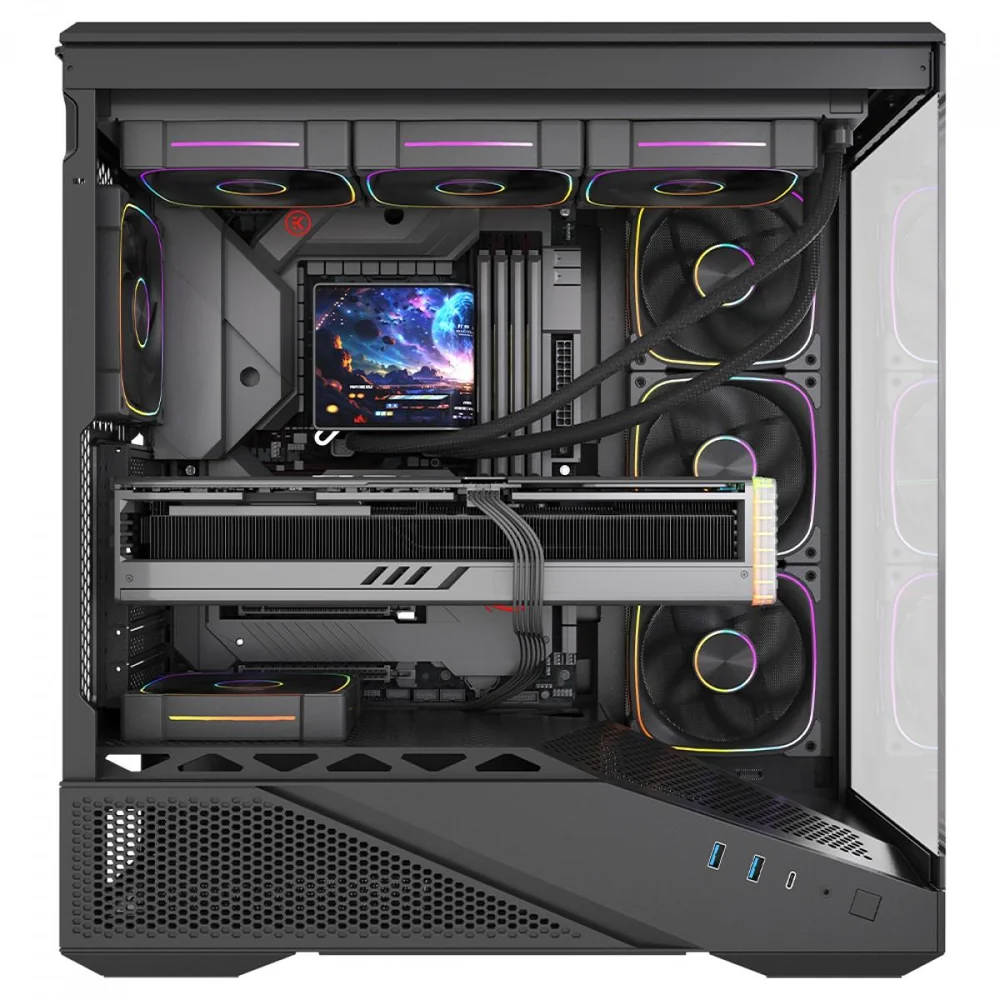Imagem 3 de 5 do produto Gabinete Gamer Round5 Icebox Black, Mid Tower, Lateral E Frontal De Vidro, Atx, Com 4 Fans, Preto, R5-icebox-b-2252