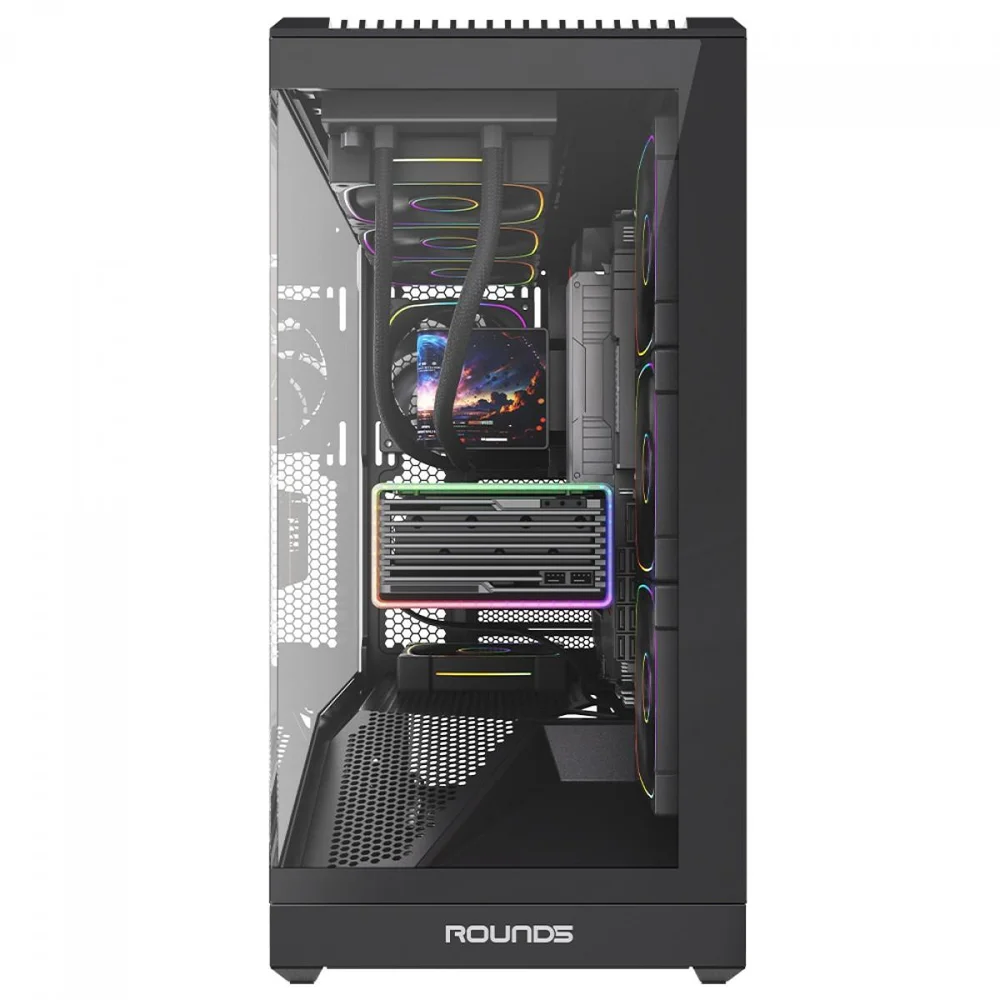 Imagem 4 de 5 do produto Gabinete Gamer Round5 Icebox Black, Mid Tower, Lateral E Frontal De Vidro, Atx, Com 4 Fans, Preto, R5-icebox-b-2252