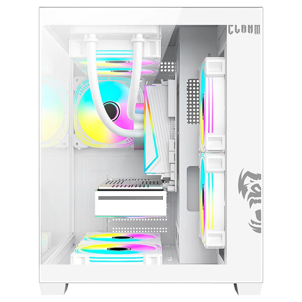 Gabinete Gamer Clanm Grodd Branco Vidro Temperado RGB Micro Atx / Itx