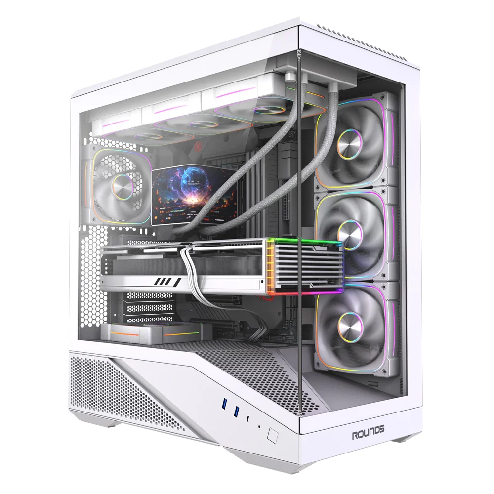 Gabinete Gamer Round5 Icebox White Atxcom 4 Fans Vidro Fontal Sem Fonte - 7412