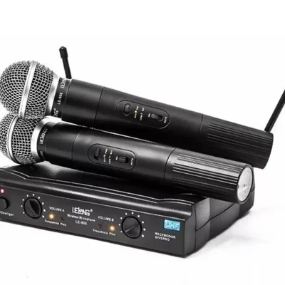Microfone Duplo Sem Fio Uhf Wireless Profissional Le 906