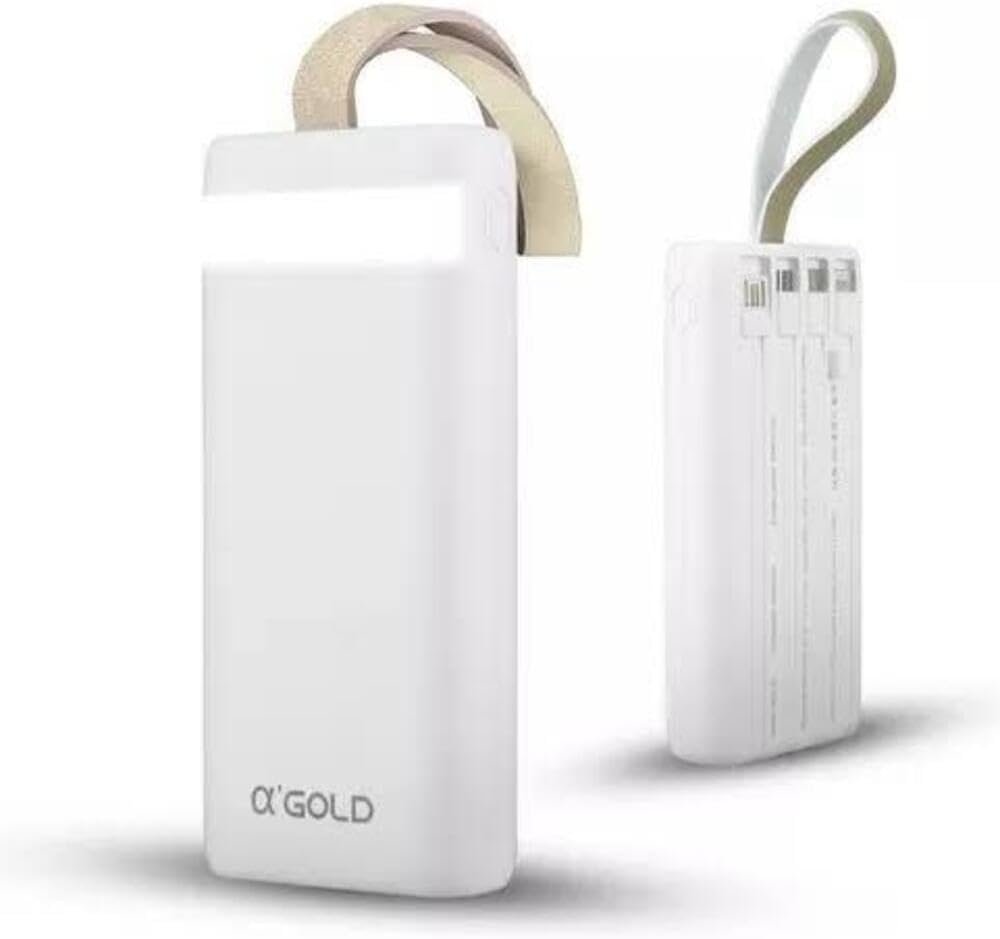 Carregador Portátil Power Bank Turbo 20000mah Sem Fio Universal Com 4 Cabos Saída Usb Tipo C/micro Usb. Visor De Carga E Lanterna (branco)