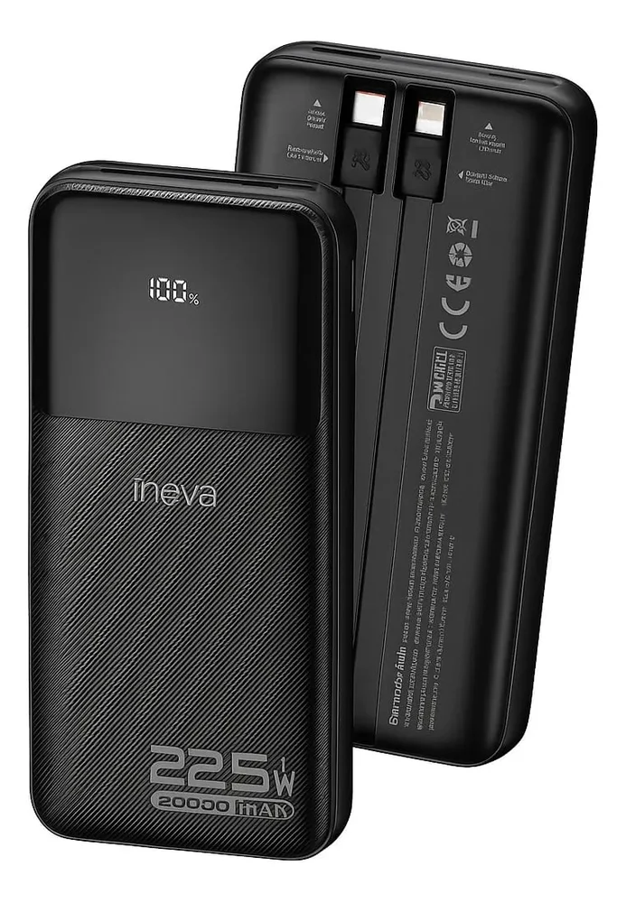 Power Bank 20000mah Carregador Portátil Super Rápido 22.5w,com Display Acompanha Cabo Tipo C E De Iphone Compatível Ios E Android Preto, Portátil