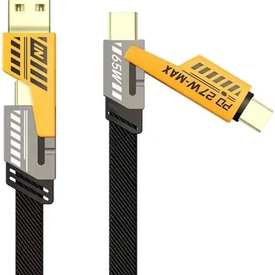 Cabo Usb-c Multifuncional 4 Em 1, Carregamento Rápido De 65 W, Conectores De Liga, Design Mecânico