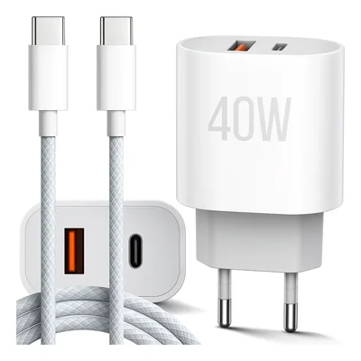 Carregador Turbo 40w Para Iphone 15 16 Plus Pro Max Tipo C Branco