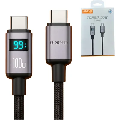 Cabo Tipo-c Turbo 100w A'gold Pro Cb134 Turbo Carregamento Ultra Rápido Display Digital