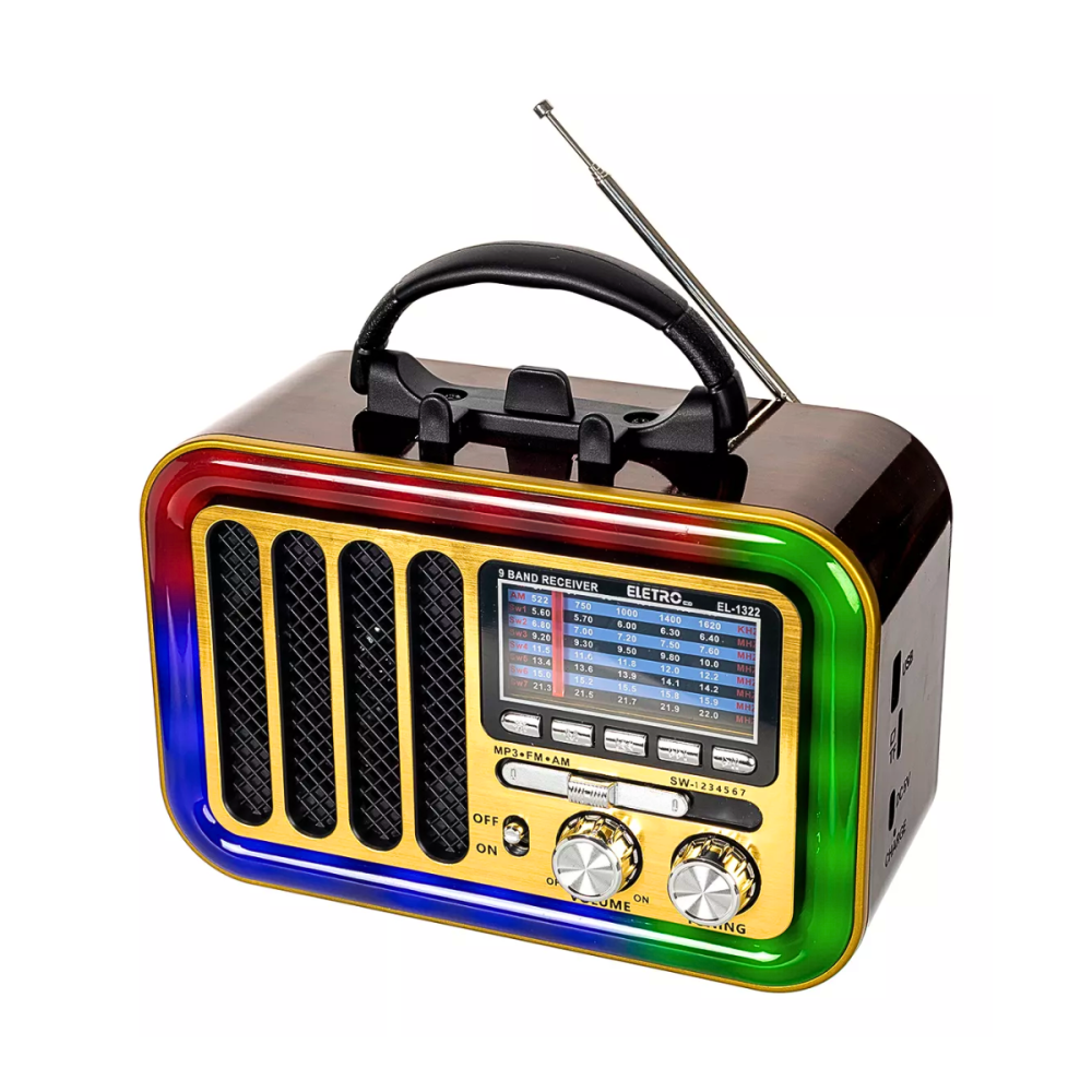 Rádio Retro 5w Bluetooth 5.1 LED RGB Com Lanterna Eletromex El-1322