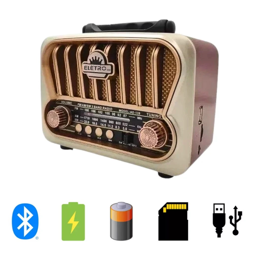 Imagem 2 de 4 do produto Rádio Retro 3w Bluetooth 5.1 Com Lanterna Eletromex El-1311