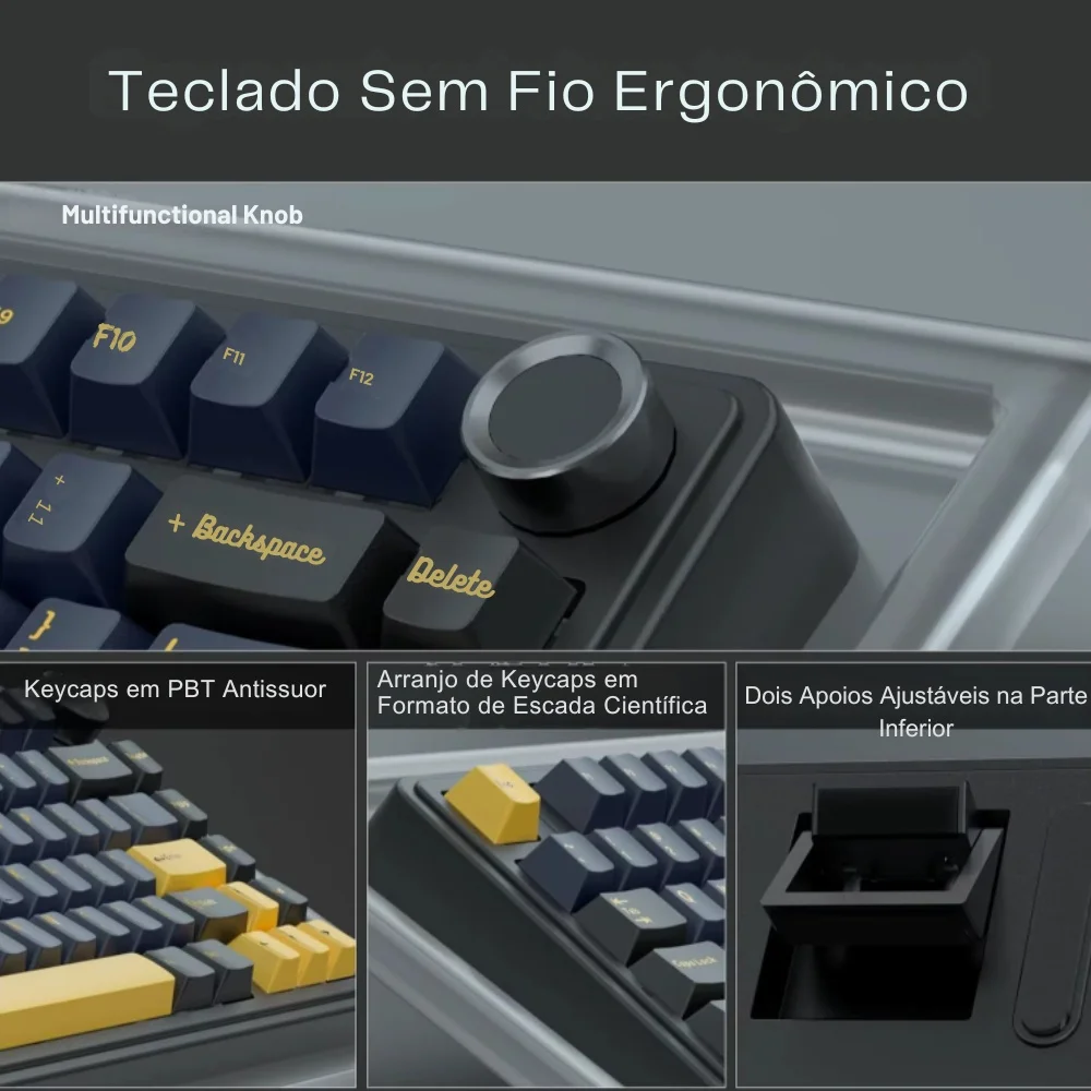 Imagem 3 de 5 do produto Teclado Mecânico Aula F75 Dark Azul Layout Americano Iluminação RGB Conexão Usb