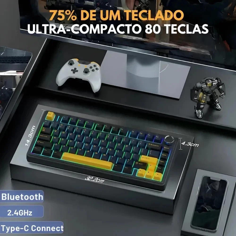 Imagem 5 de 5 do produto Teclado Mecânico Aula F75 Dark Azul Layout Americano Iluminação RGB Conexão Usb