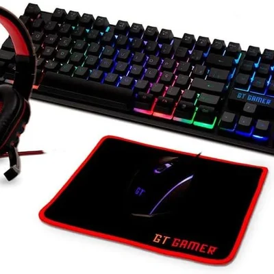 Kit Gamer 4 Em 1 Com Headset, Mouse, Mousepad E Teclado | Gt Gamer