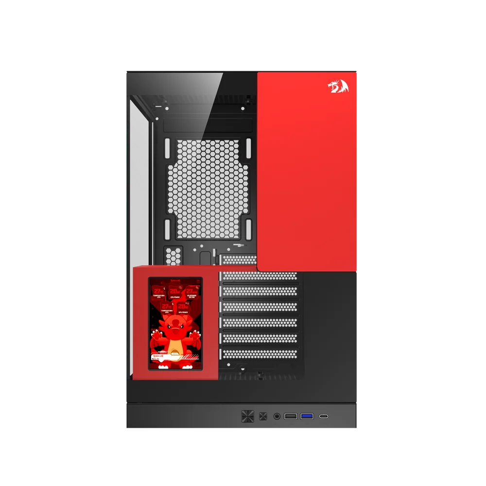 Imagem 2 de 5 do produto Gabinete Gamer Redragon Eternal Pro Preto E Vermelho Sem Fans Com Tela Lcd Ca-613br