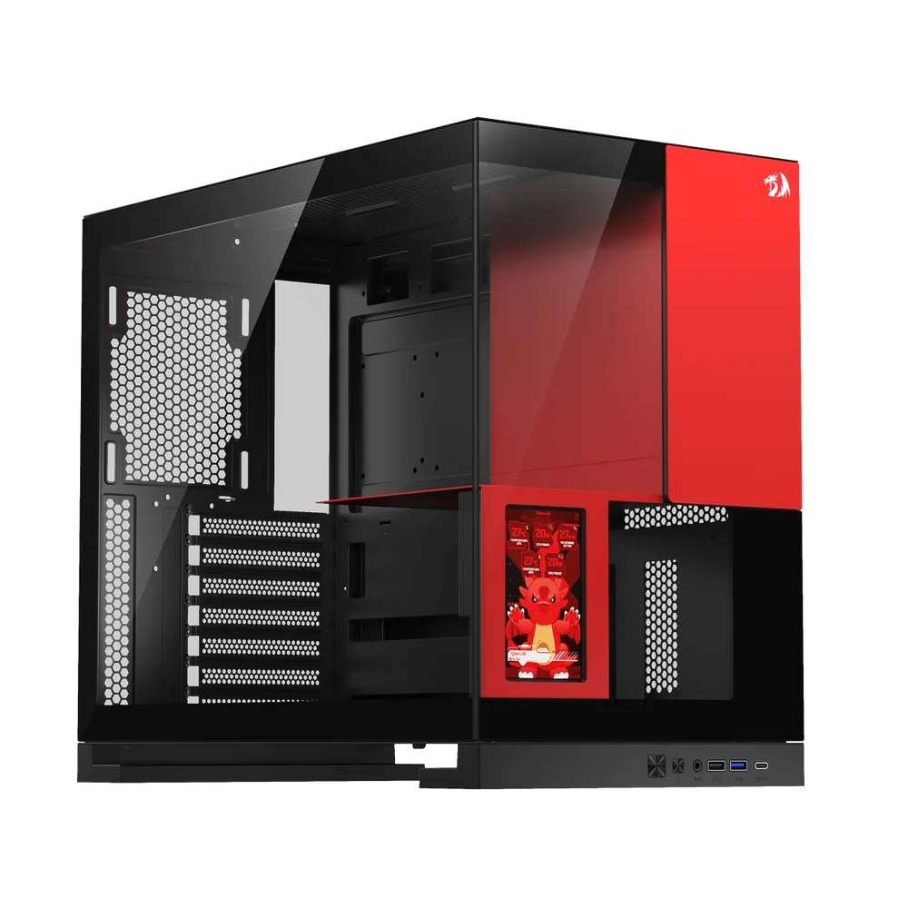 Imagem 3 de 5 do produto Gabinete Gamer Redragon Eternal Pro Preto E Vermelho Sem Fans Com Tela Lcd Ca-613br