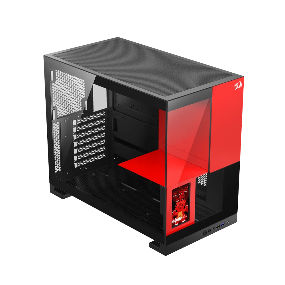 Imagem 4 de 5 do produto Gabinete Gamer Redragon Eternal Pro Preto E Vermelho Sem Fans Com Tela Lcd Ca-613br