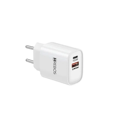 Carregador 20w Hrebos Crg-232 Rápido Usb-c + Usb-a Branco — foto 2