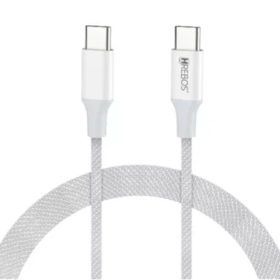 Cabo Usb-c Dual Tipo-c Reforçado Hrebos Premium White Braids 1.2 M