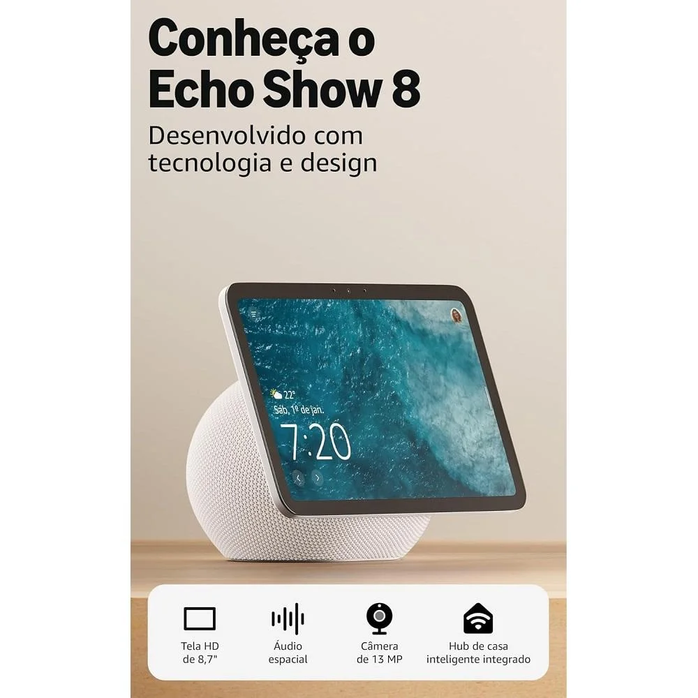 Imagem 4 de 5 do produto Echo Show 8 (geração Mais Recente) - Com Novo Design, Tela Vibrante Hd De 8,7", Áudio Espacial E Alexa, Cor Branca, Amazon