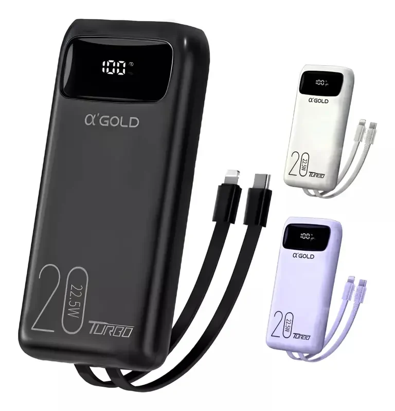 Carregador Portátil 2 Cabos Powerbank 20000mah Bte-38 Roxo